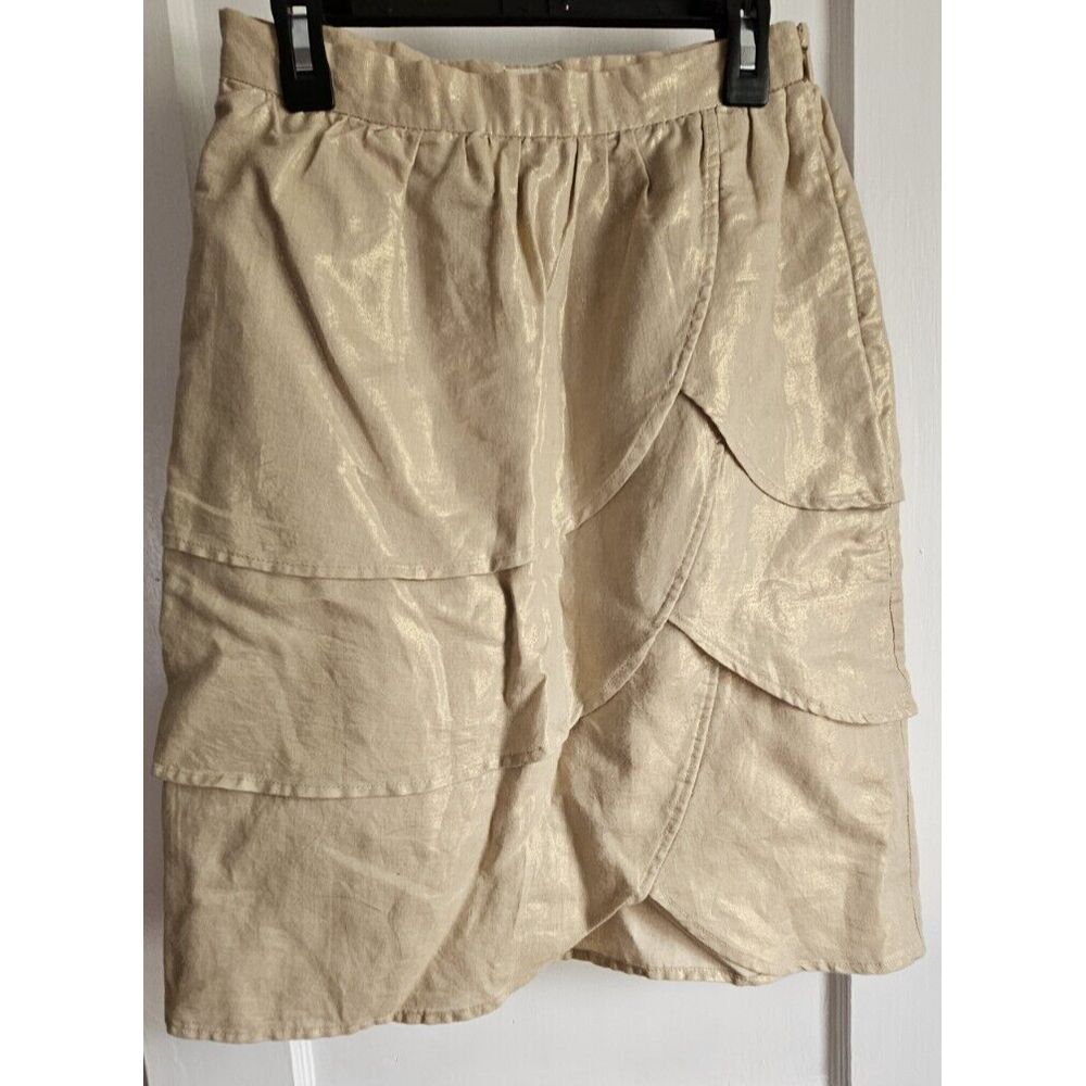 Anthropologie Edme &‎ Esyllte Gilded Lily Gold linen Tiered tulip Skirt women Sz